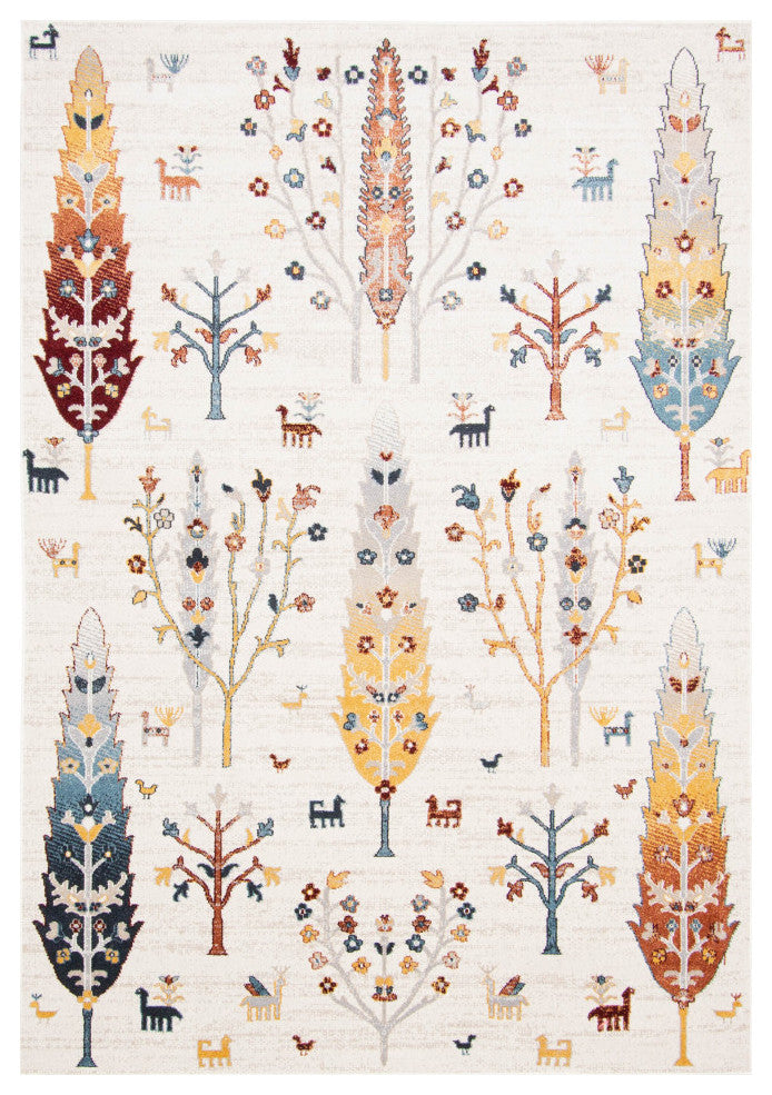 Aqua Pine Area Rug, Ivory, 6'x9'
