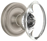 Double Rope Rosette With Oval Clear Crystal Knob, Satin Nickel