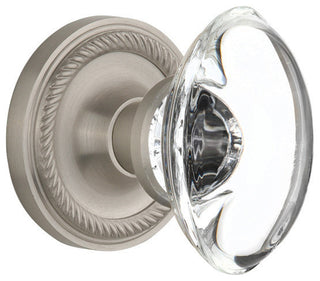 Double Rope Rosette With Oval Clear Crystal Knob, Satin Nickel