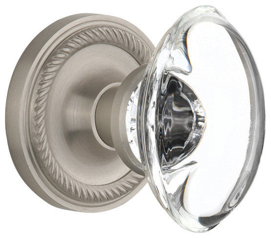 Double Rope Rosette With Oval Clear Crystal Knob, Satin Nickel