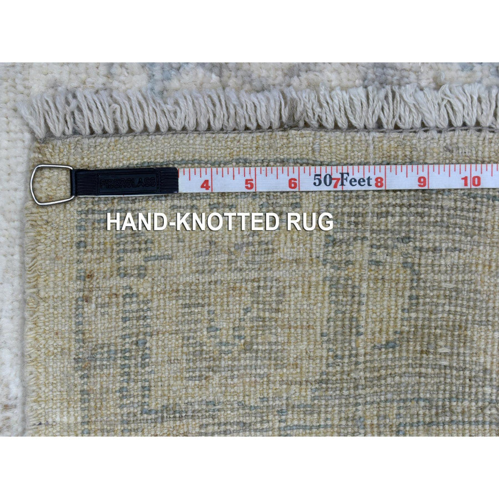 Beige Angora Oushak with All Over Design Hand Knotted Afghan Wool Rug, 4'0"x6'0"