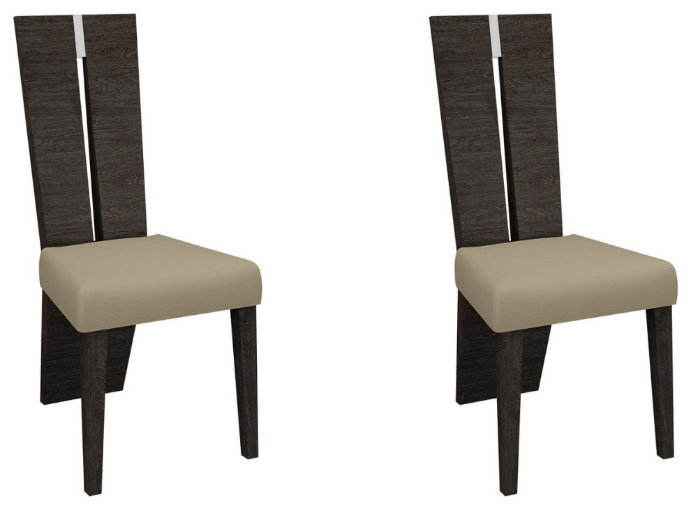Set of Two Gray And Dark Brown Upholstered Dining Side Chairs