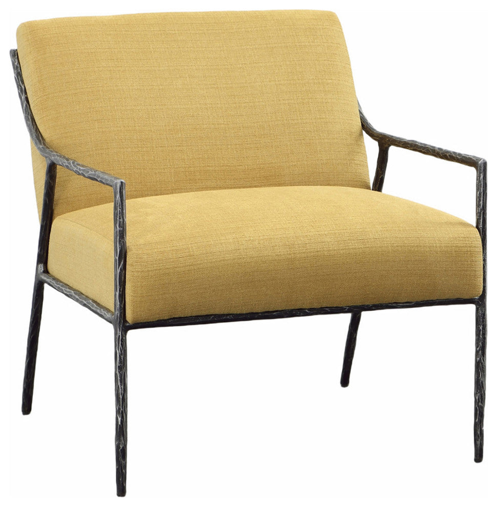 Modern Hammered Iron & Mustard Yellow Accent Chair