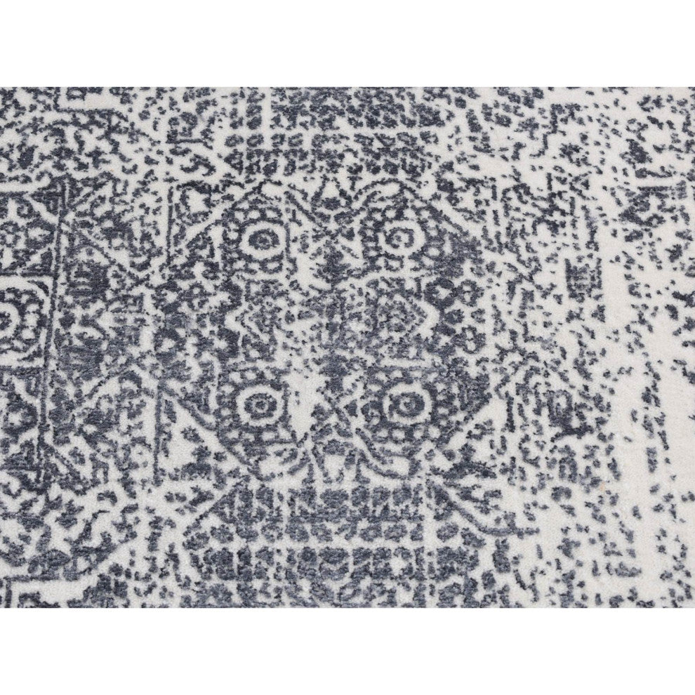 Ivory, Hand Loomed, Wool and Art Silk, Mamluk Design, Runner Rug, 2'5"x7'9"