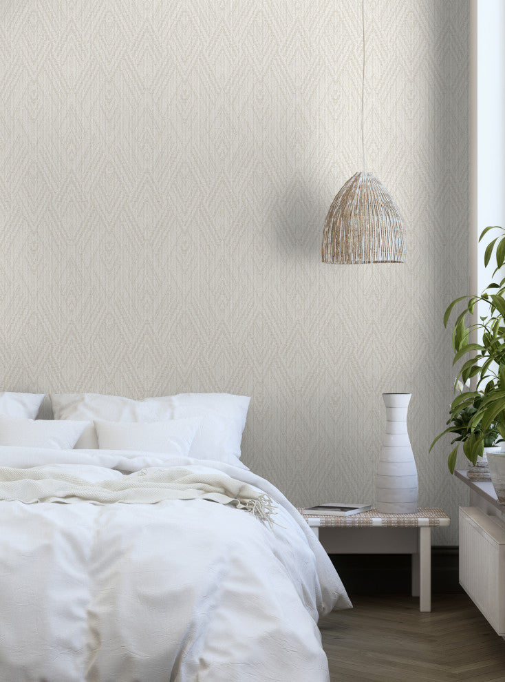 Woven Look Mixed Chevron Peel and Stick Vinyl Wallpaper, Beige, 24"w X 60"h
