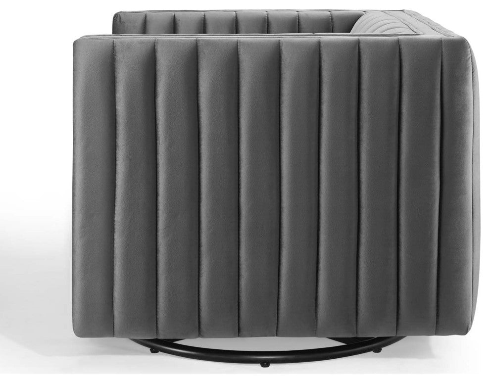 Tufted Armchair Accent Chair, Velvet, Gray, Modern, Lounge Hospitality