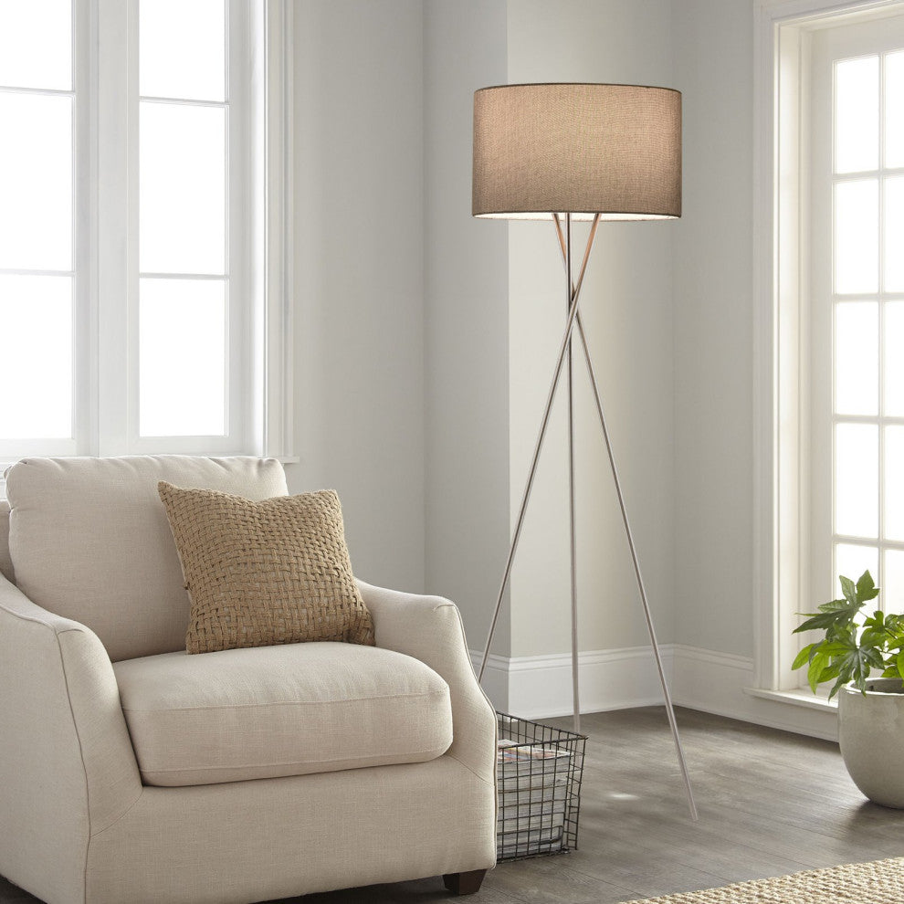 Kira Home Sadie 60" Mid Century Tripod LED Floor Lamp, 9W bulb (/), Gray Drum