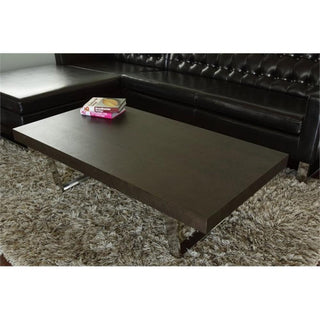 Pangea Home Sienna Modern Wood Veneer & Polished Steel Coffee Table in Espresso