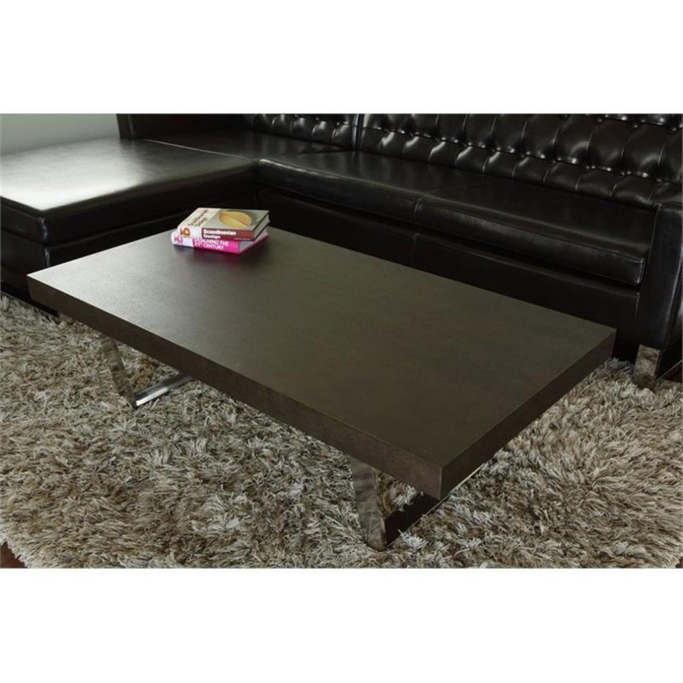 Pangea Home Sienna Modern Wood Veneer & Polished Steel Coffee Table in Espresso
