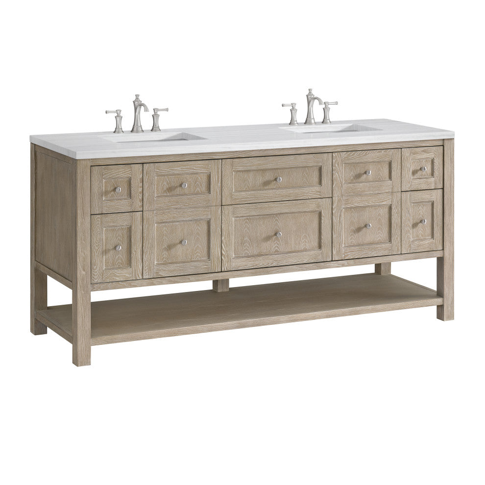 Breckenridge 72" Double Vanity, Oak, 3 CM Arctic Fall Solid Surface Top