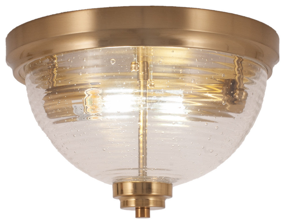12" 2-Light Flush Mount Light, New Age Brass/Ribbed Clear Bubble