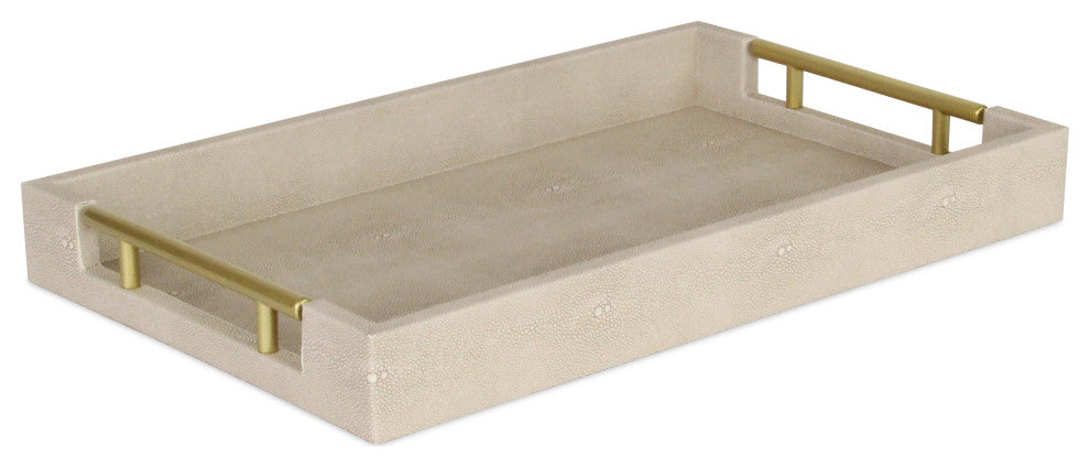 Cream Faux Shagreen Tray with Handles