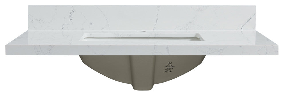 Malaga Composite Stone Vanity Top With Ceramic Sink, Grain White, 37"