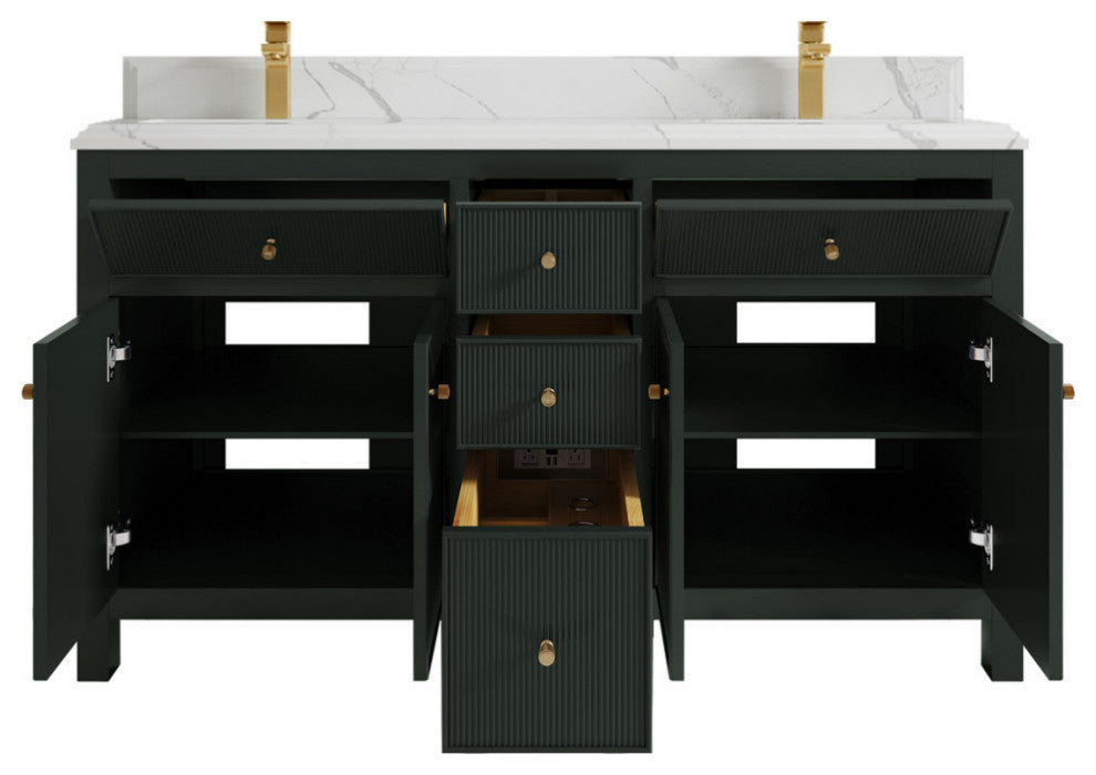 Sonoma 60 Double Bathroom Vanity Dark Forest Green 1.5"  Calacatta Laza.