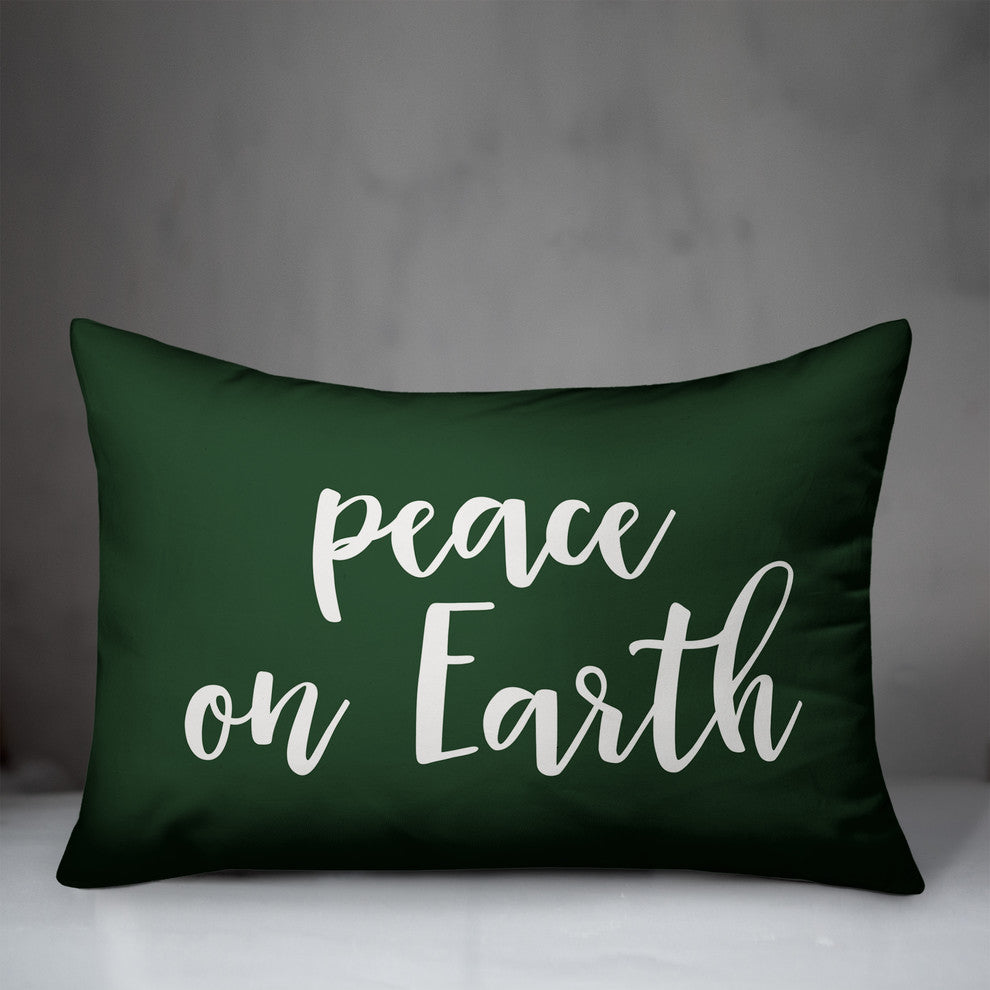 Peace On Earth, Dark Green 14x20 Lumbar Pillow