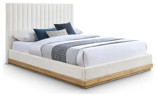 Emmet Upholstered Bed, Cream, King, Chenille, Natural Finish