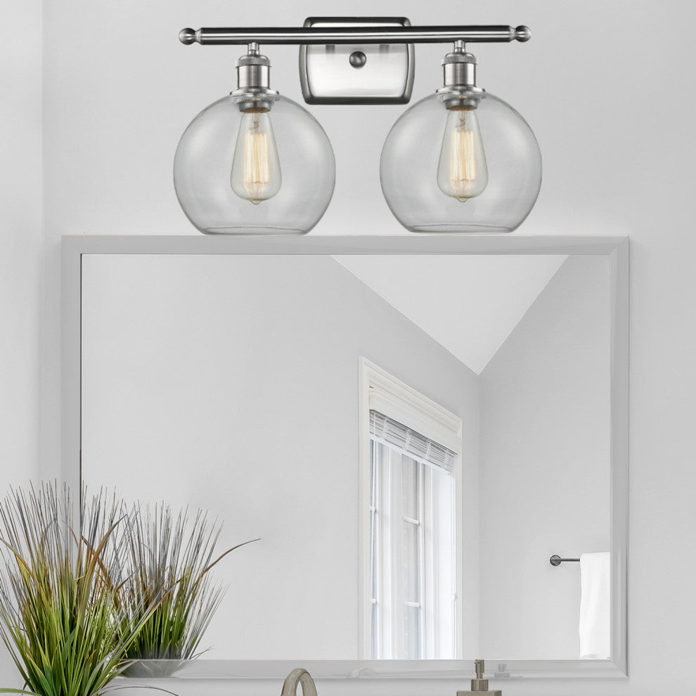 Ballston Athens 8" - 2 Light 18" Bath Vanity Light, Brushed Satin Nickel, Clear