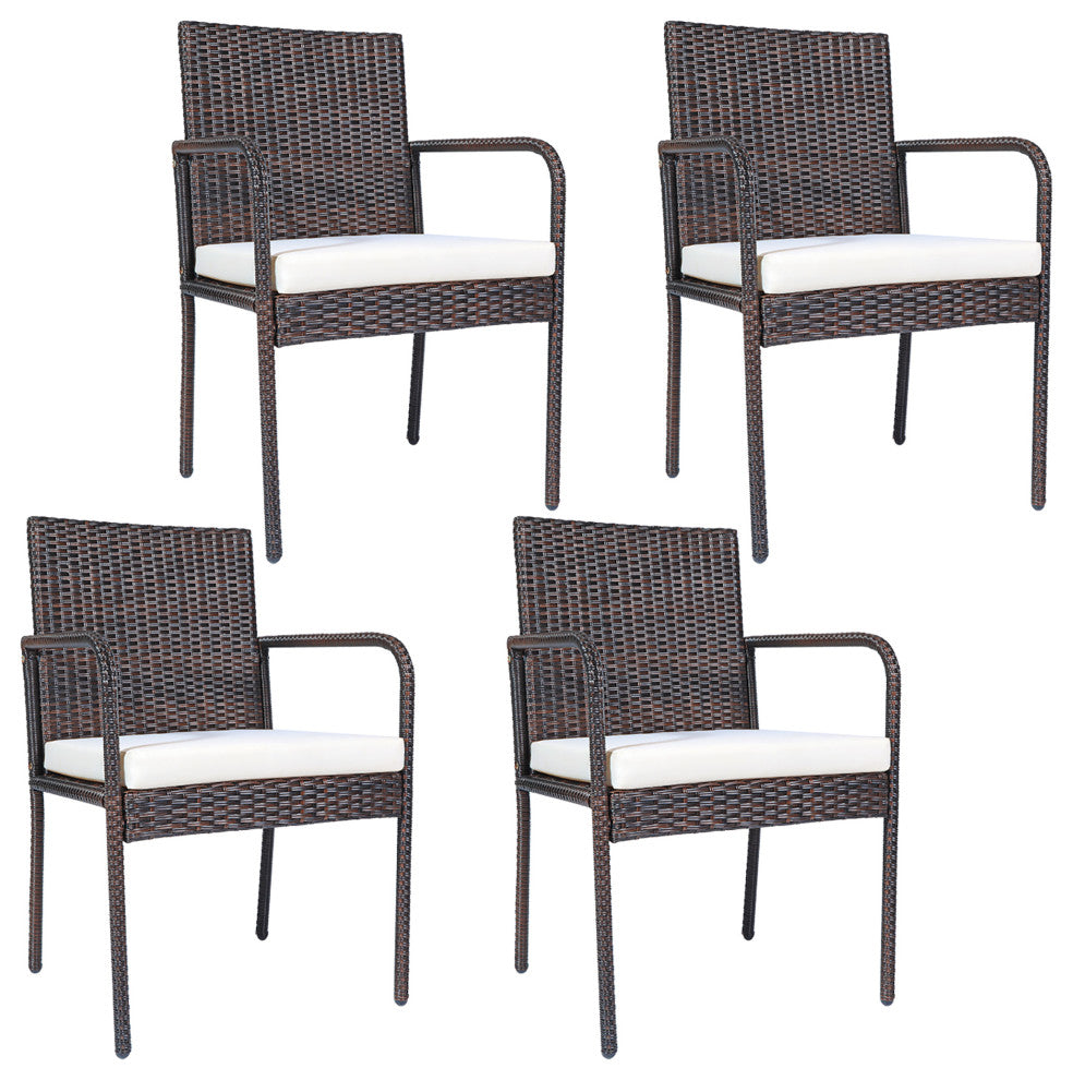 Costway 4PCS Patio Wicker Rattan Dining Chairs Cushioned Seats Armrest Garden