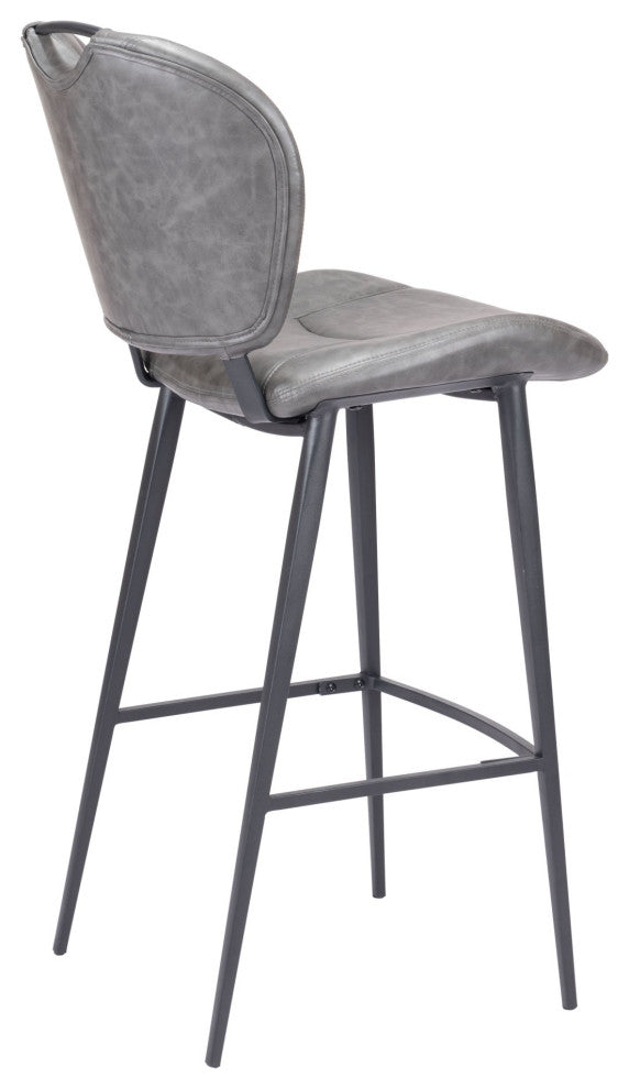 Bar Stool Chair Barstool, Faux Vinyl Leather, Steel, Vintage Gray, Black