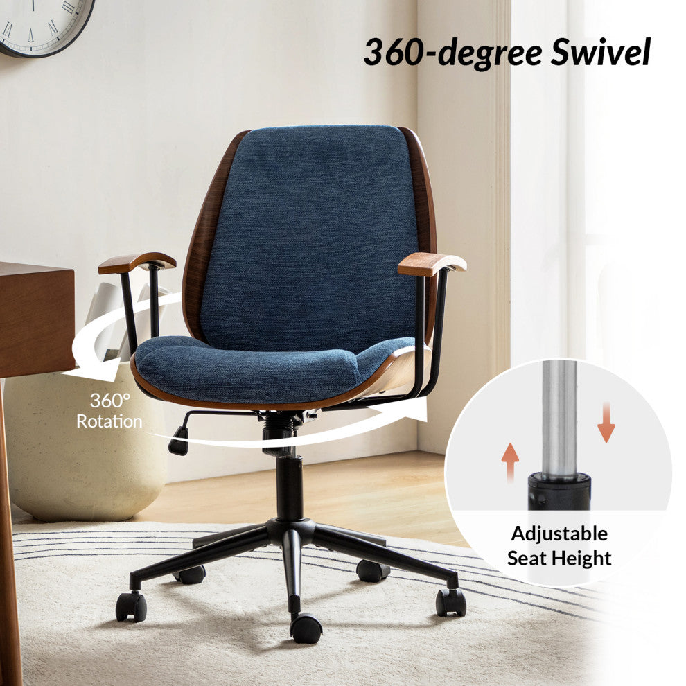 Modern Style Office Chair With Solid Wooden Frame, Navy