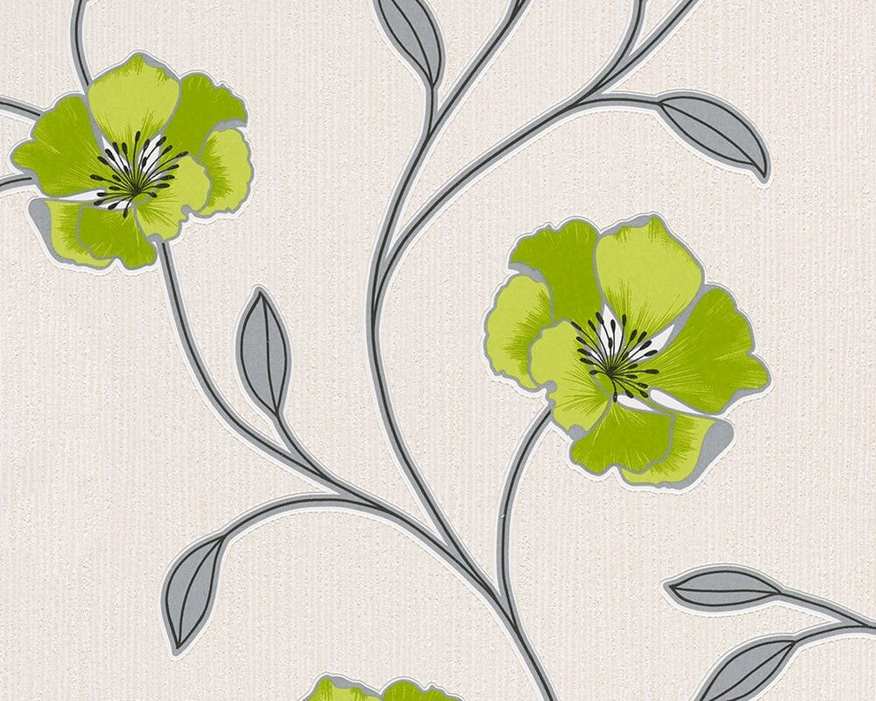 Pandora, Textile Flower Frond Graphic Striped Wallpaper Roll Wall Decor