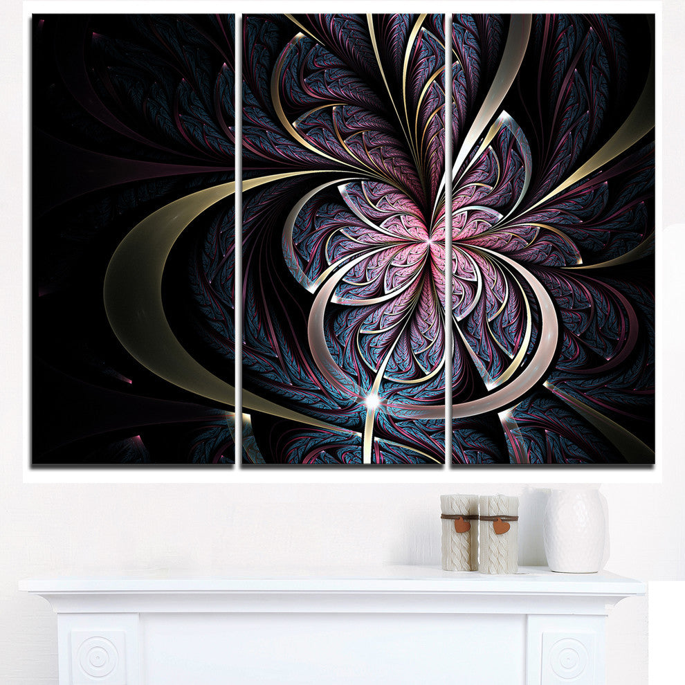 "Dark Blue Fractal Butterfly Flower" Metal Wall Art, 3 Panels, 36"x28"
