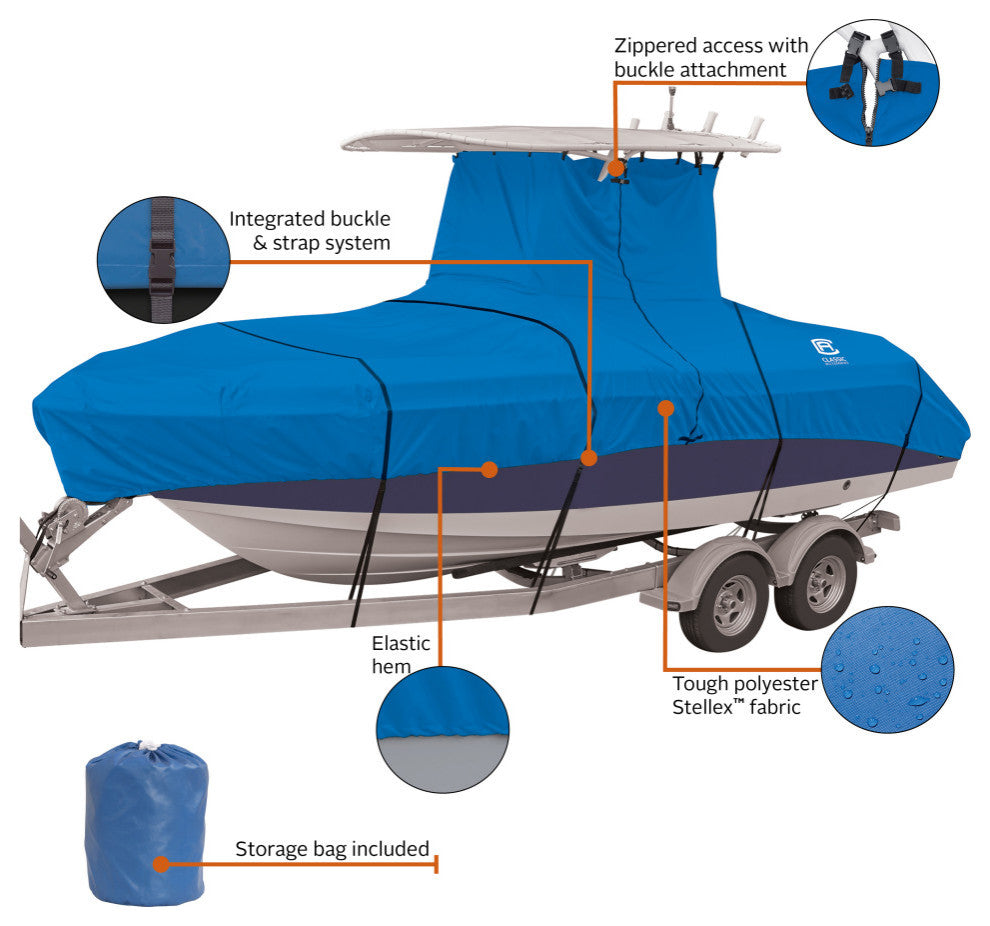 Center Console Style Boat With T-Top Roof, 22'-24'L, 116" Beam W, Model F