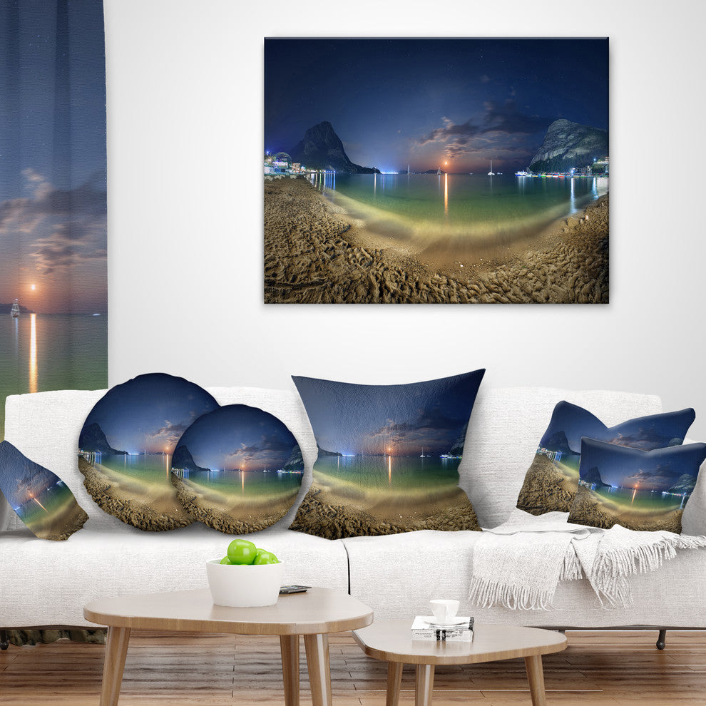 Beach with Lunar Path Seashore Photography Throw Pillow, 16"x16"