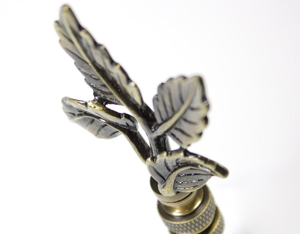 Leaves Lamp Finial Antique Brass Metal 3"h
