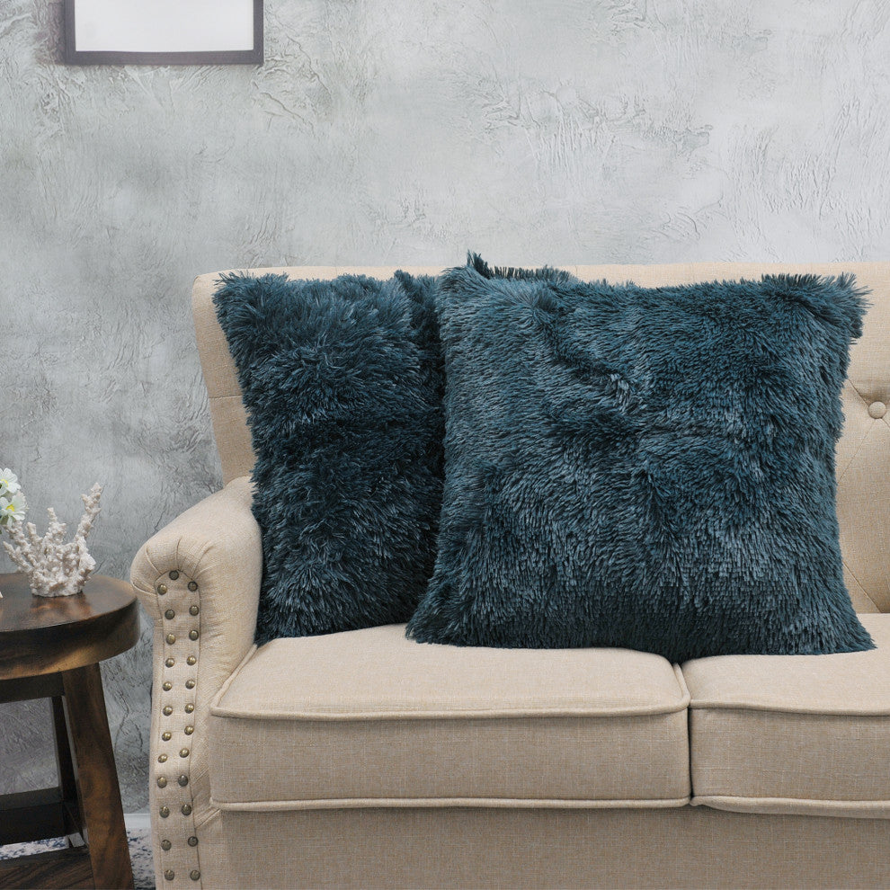 Shaggy Throw Blanket and 2 Pillow Shell 3 Piece Set, Teal, Throw 60"x80" and 2 Pillow Shells 20"x20"