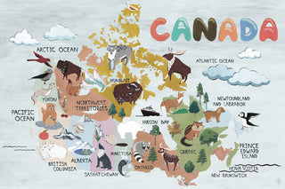 "Cloudy Canadian Map" Painting Print on Wrapped Canvas, 18"x12"