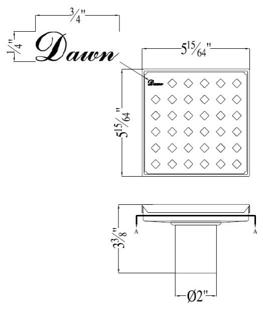 Dawn LMI050504 Mississippi River Series Square Shower Drain 5"L Polished Satin
