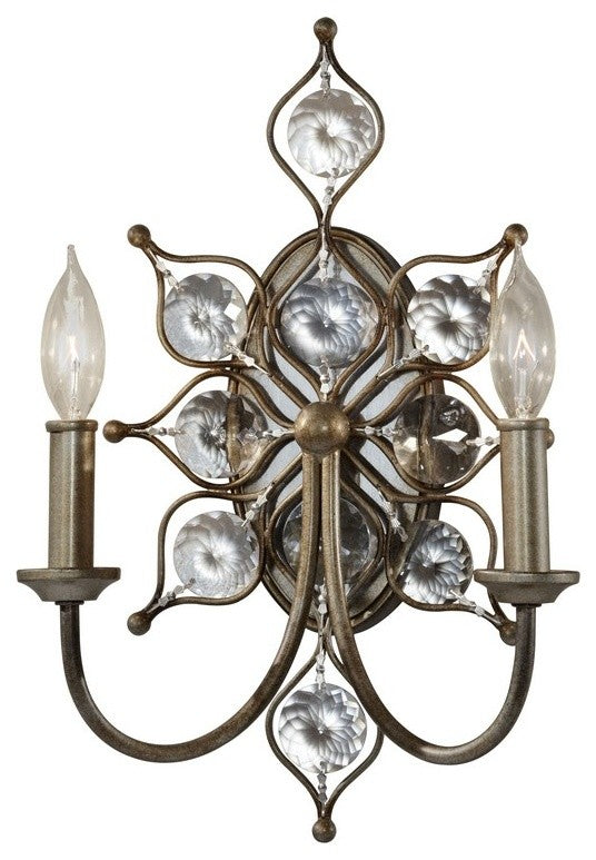 Leila 2-Light Wall Sconce, Burnished Silver, Clear Crystal