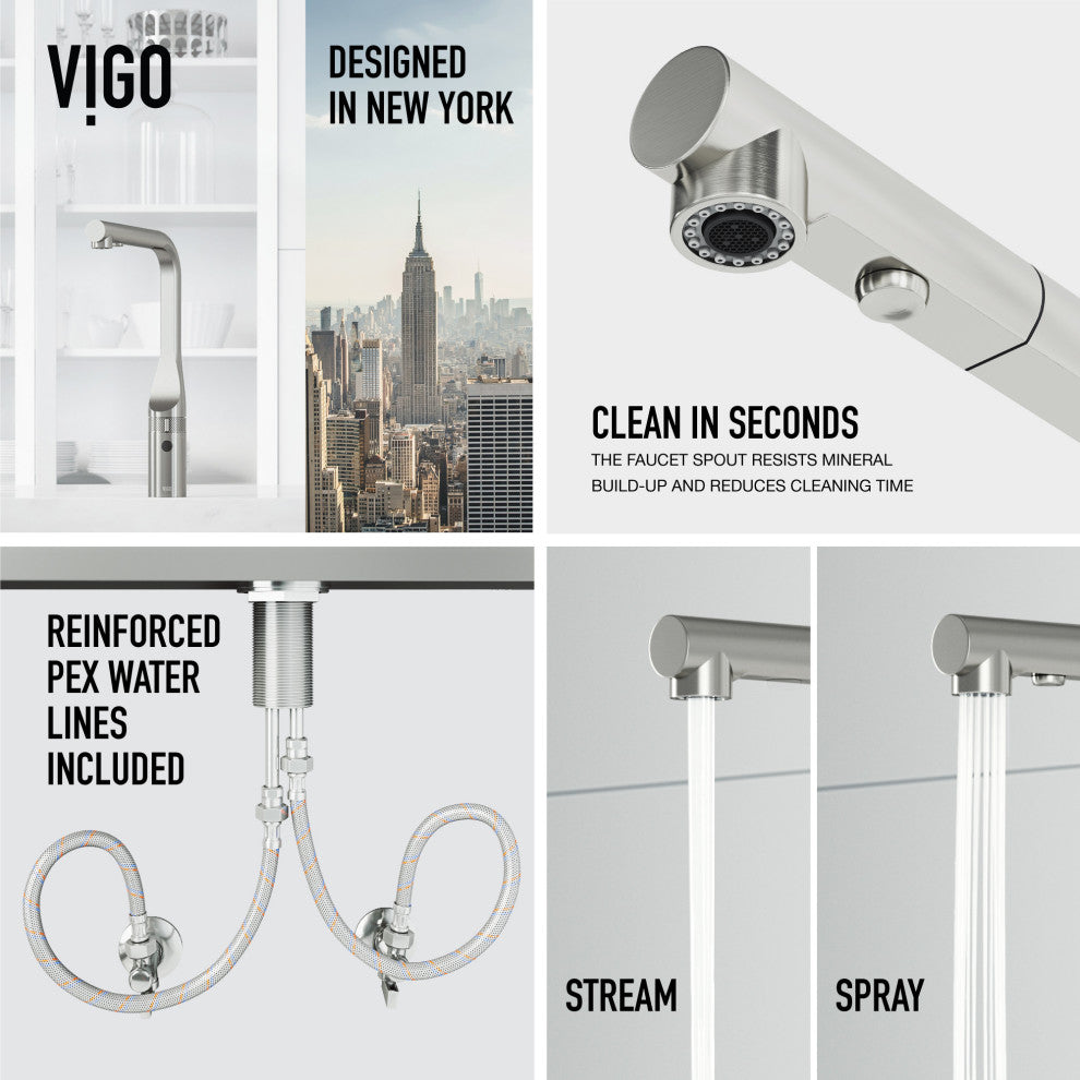 VIGO Jewel 15" H Touchless Pull-Out Sprayer Kitchen Faucet, Stainless Steel