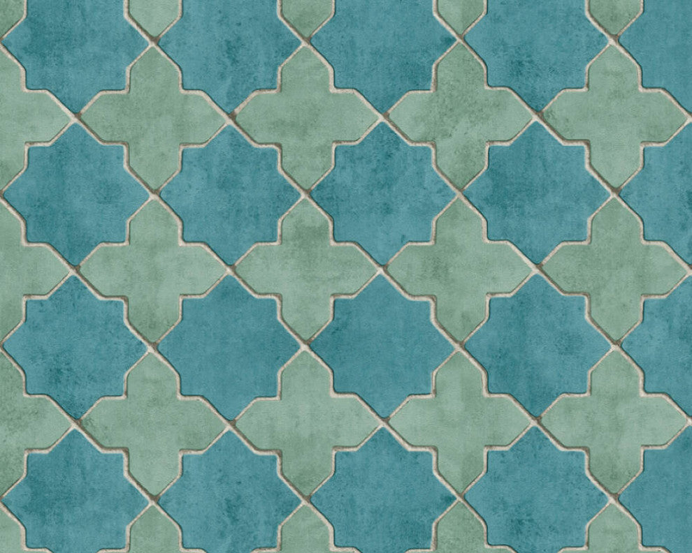 Mosaic Textured Wallpaper Featuring Star Shaped Tile, 374214