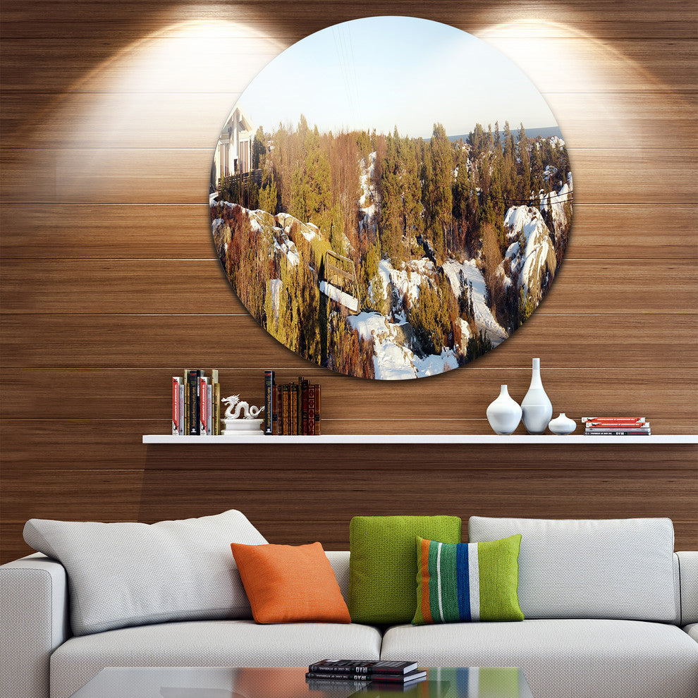 Rocky Coast With Wooden Cottage, Landscape Round Wall Art, 36"
