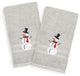 Embroidered Snowman Cotton Denzi Hand Towels, Set of 2, Gray