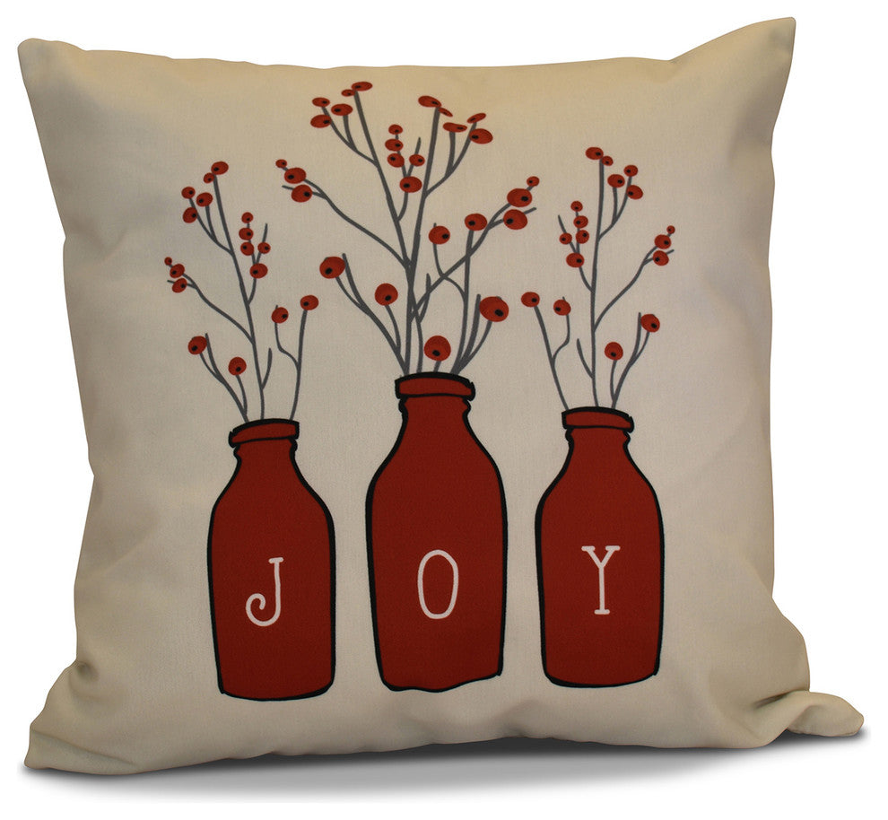 Decorative Holiday Pillow Floral Print, Red, 18"x18"