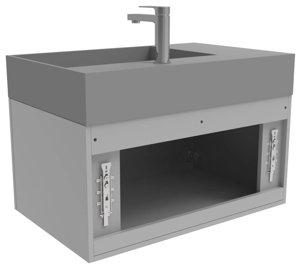 CastelloUSA Amazon 30" Right Wall Mounted Bathroom Vanity Set, Gray, Gray Top, Brushed Nickel