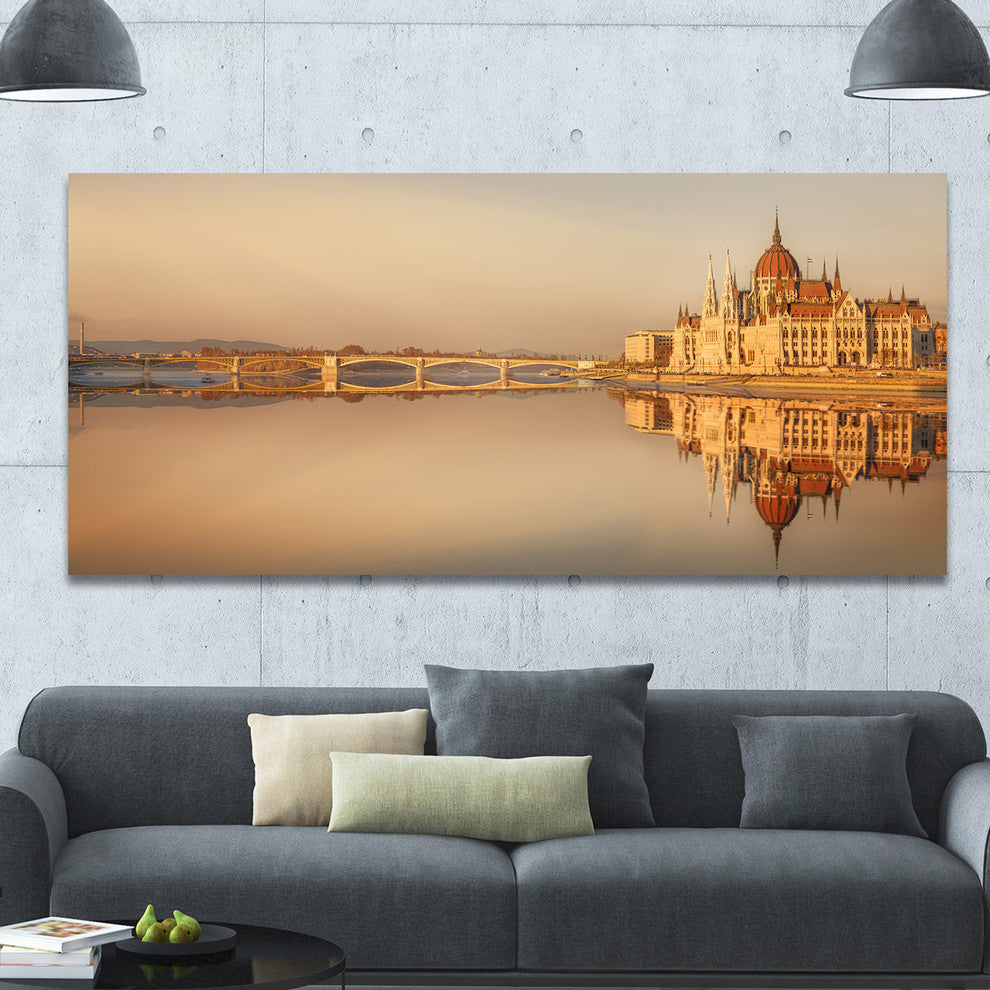 Hungarian Parliament Panorama, Large Cityscape Canvas Art Print, 60"x28"