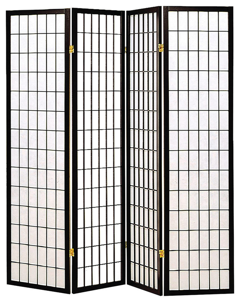Four Panel Japanese Style Folding Screen, Black and White