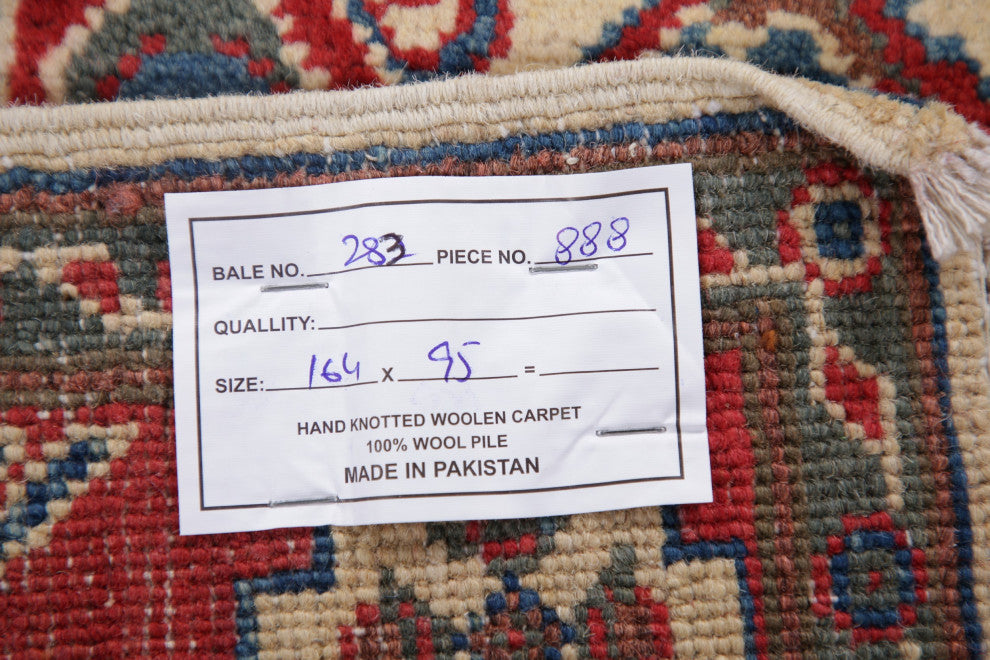 Hand-Knotted Kazak Oriental Traditional Pakistani Area Rug, Beige, 5'5"x3'2
