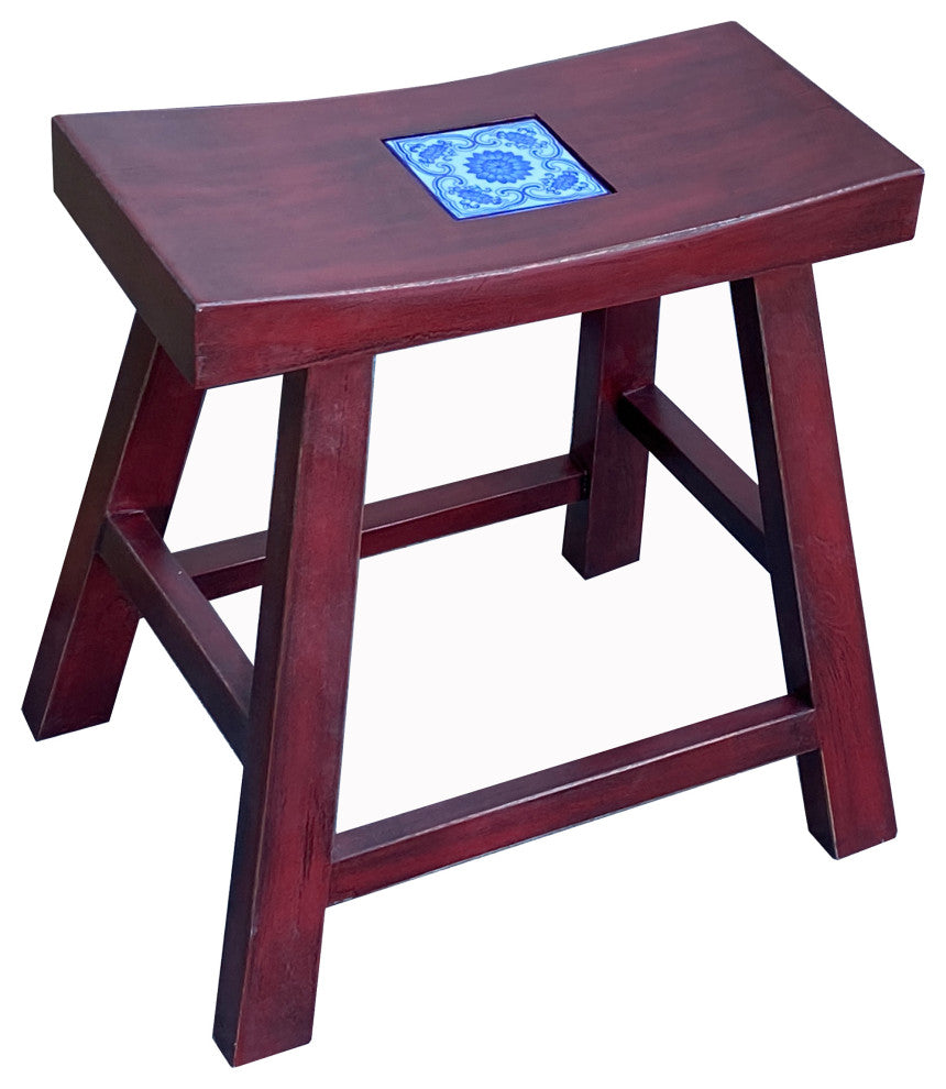 Handmade Blue White Porcelain Art Top Brick Red Single Seat Stool Hcs7356