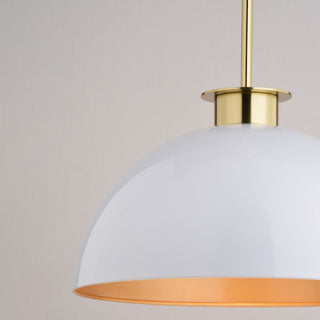 Devon 1L Glossy White and Gold Satin Brass Mid-Century Modern Pendant Light