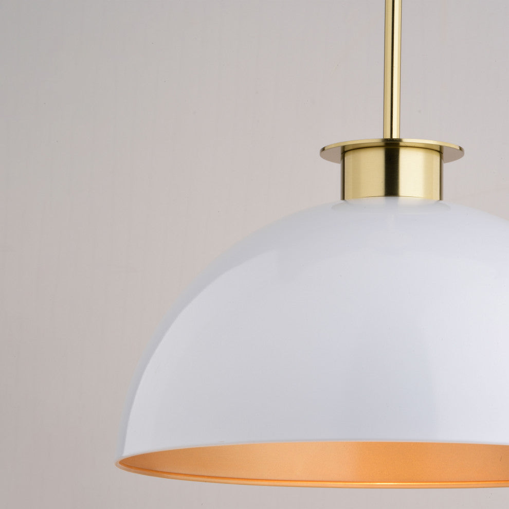 Devon 1L Glossy White and Gold Satin Brass Mid-Century Modern Pendant Light