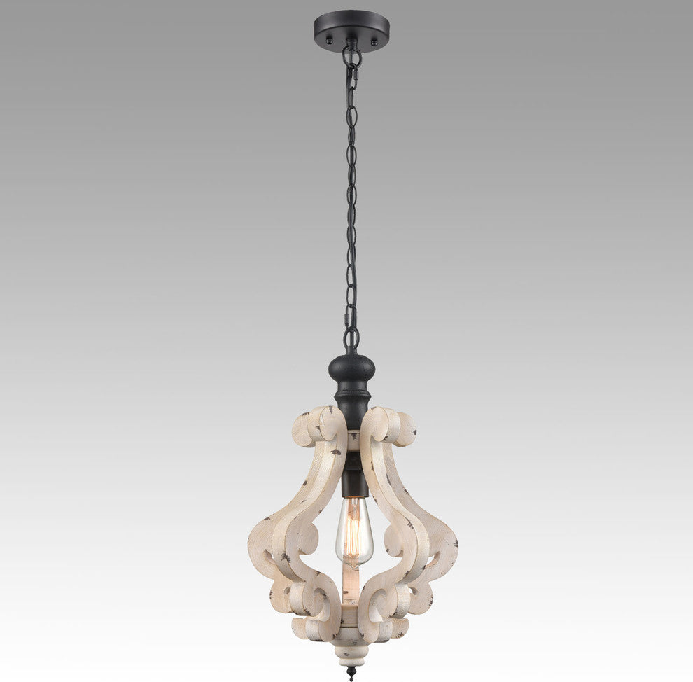 Distressing White Finish Farmhouse Wooden Pendant Light