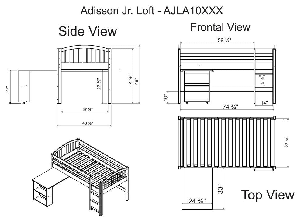Addison Jr Loft Bed with Tent and playhouse, Espresso