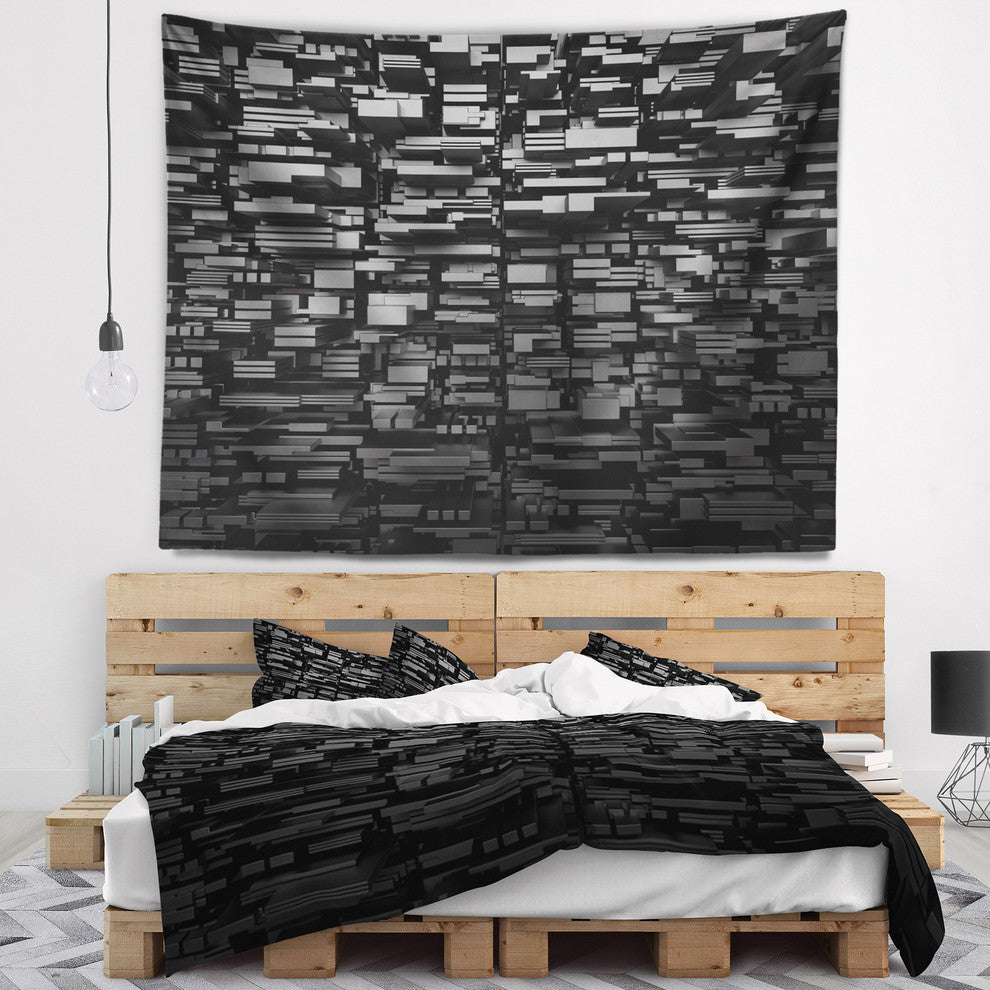 Black 3D Geometric Background Abstract Wall Tapestry, 39"x32"