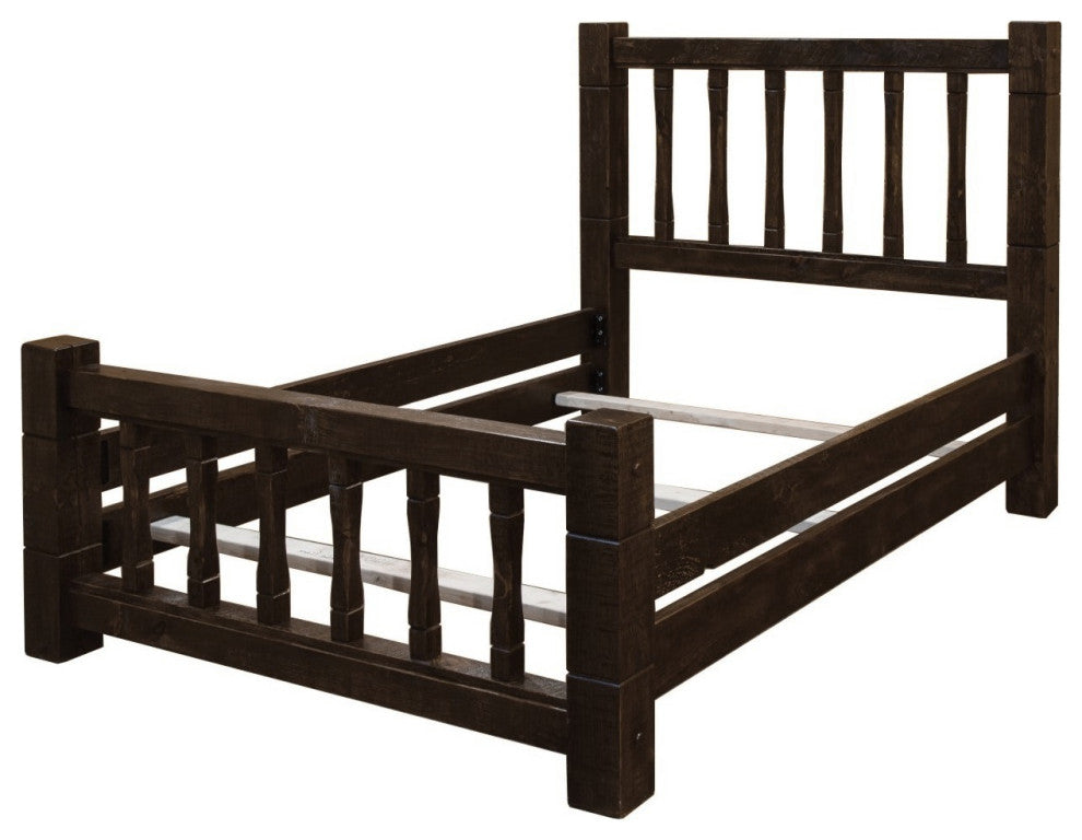 Rustic Barn Wood Style Timber Peg Mission Bed, Dusk, Twin