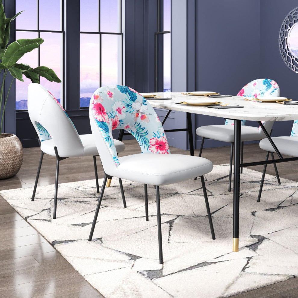 Dining Chair, Set of 2, Steel Metal, Fabric, Gray, Black, Cafe Bistro